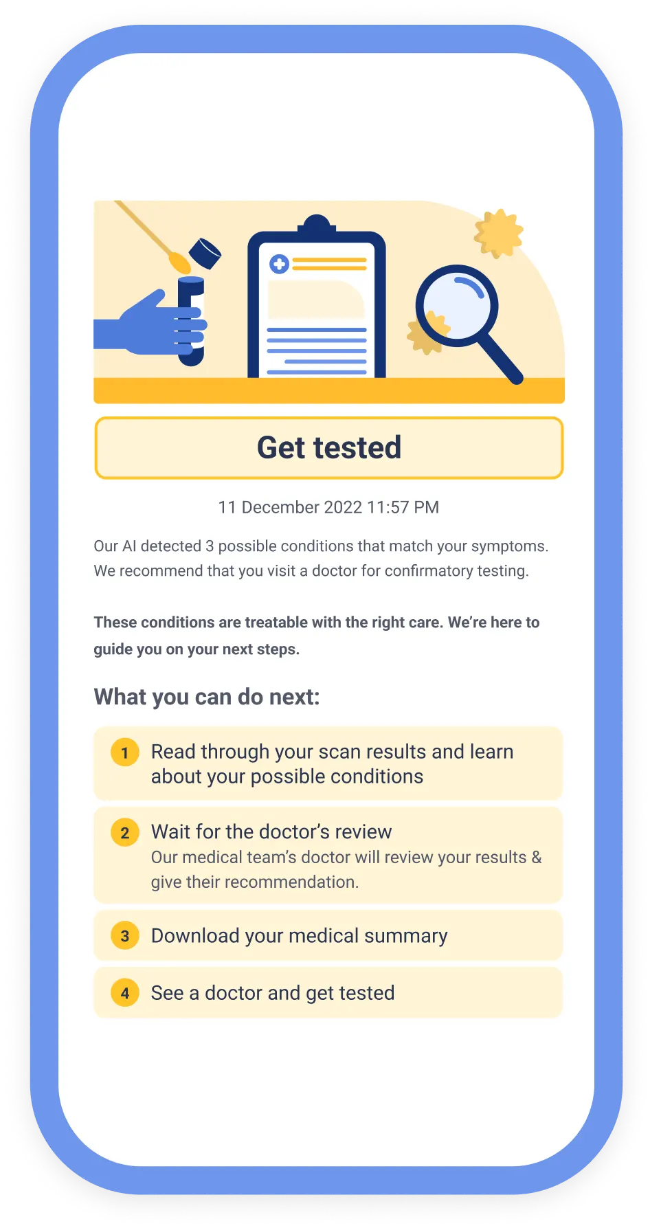 Get Tested screen